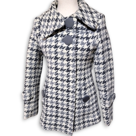 Soia & Kyo Women's Houndstooth Checkered Margo Wool Coat Ivory Grey Black, Small - Picture 16 of 17
